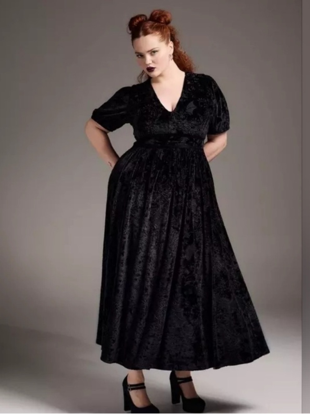 NIGHTFALL BY TORRID BURNOUT BLACK VELVET BAT MAXI DRESS SZ 3X